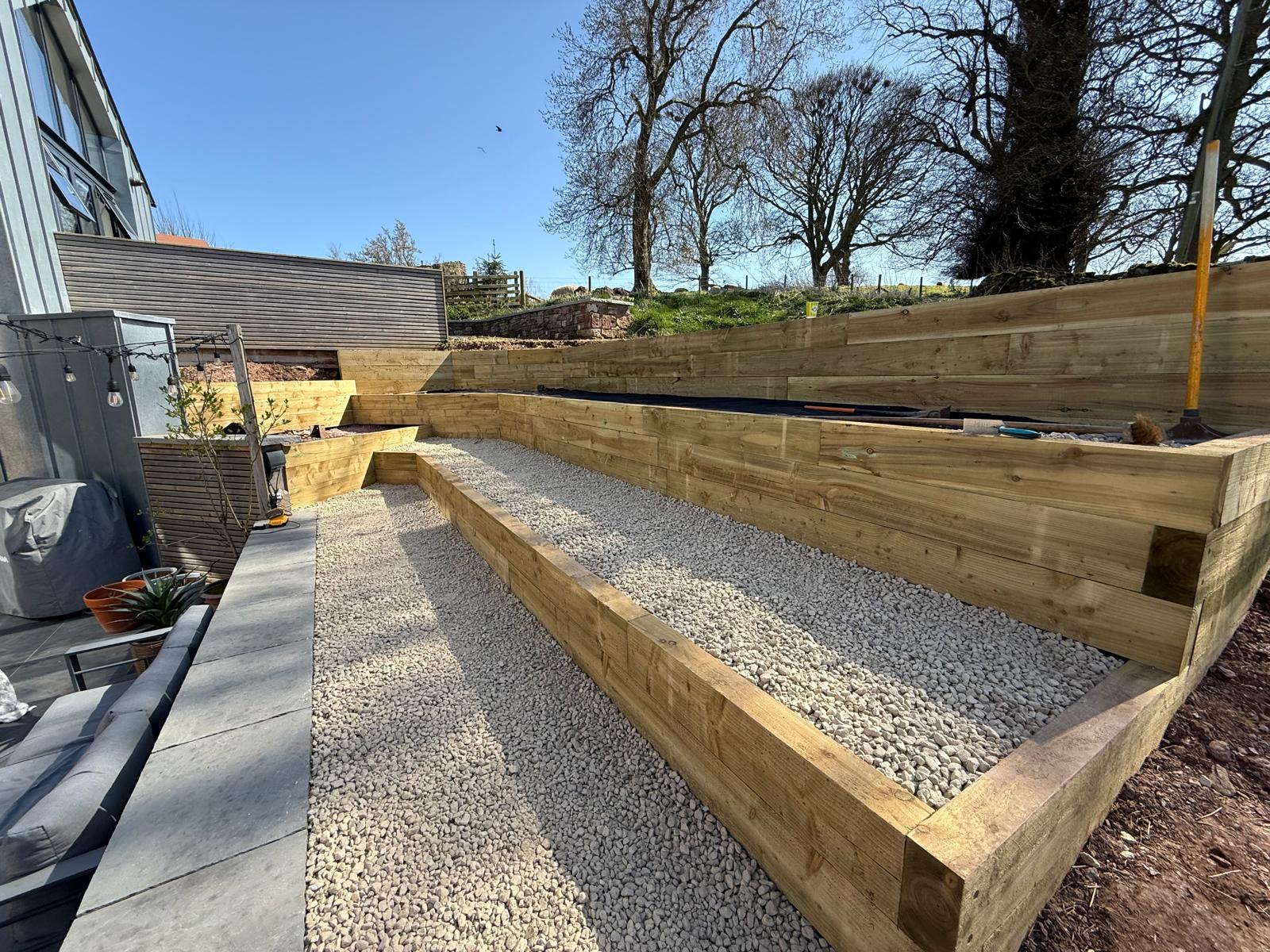 oak sleeper raised terrace, retaining